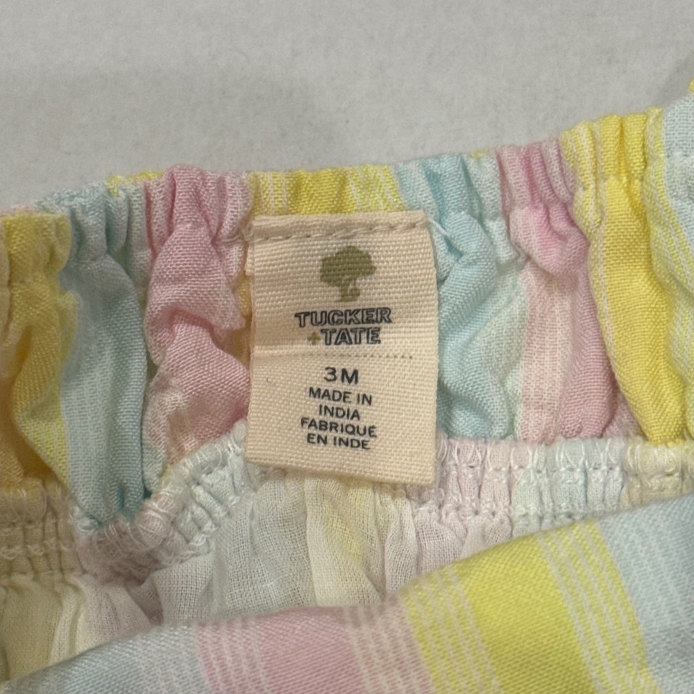 Tucker + Tate 2 Piece Top Bloomers Set Baby 3M Pastel Yellow Pink Striped Sun - Picture 3 of 7